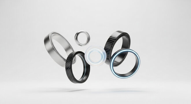 Dynamic composition of various floating rings including brushed metal 