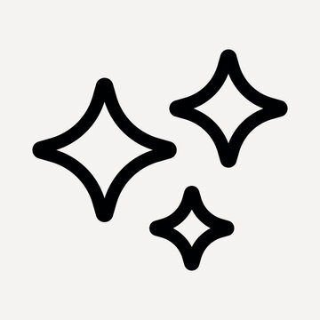 Three black sparkling stars icon vector