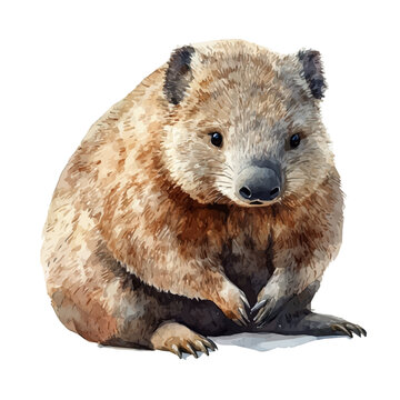 watercolor of Wombat, vector clipart, isolated on a white background.