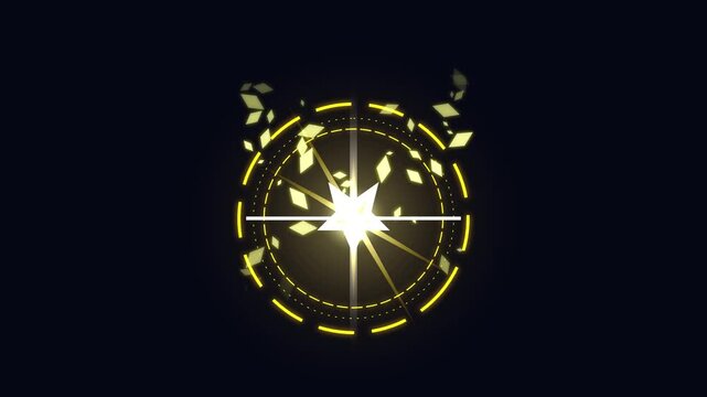 Golden Magic Compass with Sparkles and Glowing Light Effect - Futuristic UI Element Animation