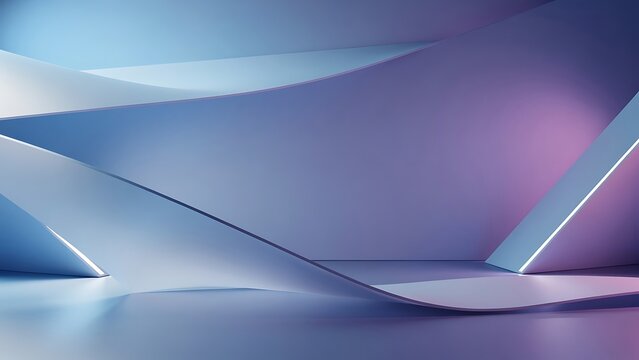 Elegant Minimalist 3D Abstract Render featuring Smooth Curved Surfaces and Soft Purple Blue Lighting
