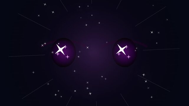 Mysterious Glowing Purple Eyes Emerge from Darkness with Sparkling Particles and Light Rays Animation