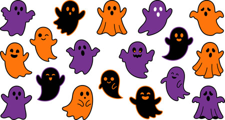 Obraz premium Halloween ghost collection cute spooky ghosts for autumn celebrations and designs