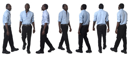 large group of same man walking on white background