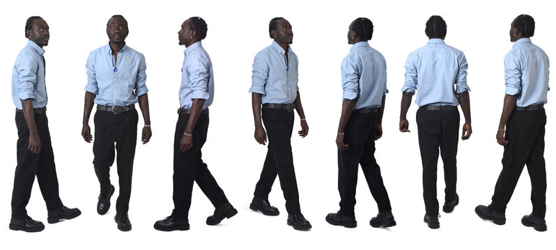 large group of same man walking on white background