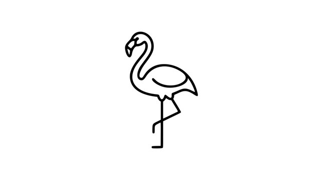 Clean black and white line art vector icon of a graceful flamingo standing on one leg, perfect for tropical themes, zoo graphics, or nature-inspired branding and decor.