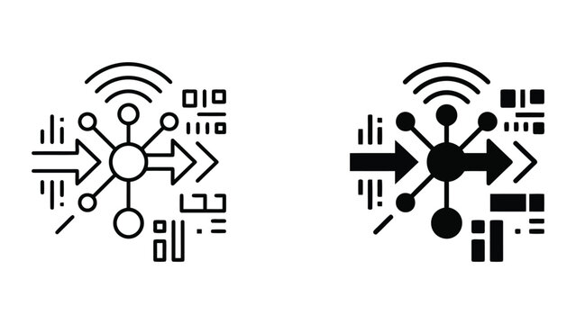 Network data communication and connectivity technology line icon set