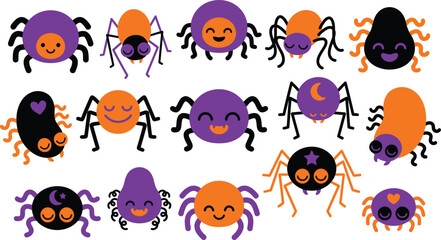 Obraz premium Cute halloween spiders collection vector illustration for seasonal decorations party supplies