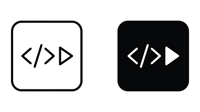 Programming and software development code execution icon set with programming