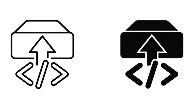 Data upload and programming code deployment icon with deployment, programming