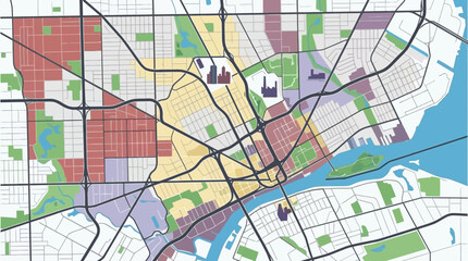Obraz premium A colorful flat vector illustration of a generic urban city map layout