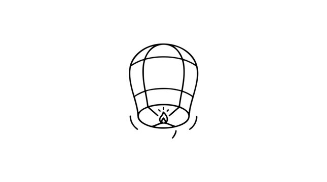 A clean black and white line art vector icon of a floating sky lantern rising upward, wonderful for festival decorations, cultural event posters, or celebration invitations.