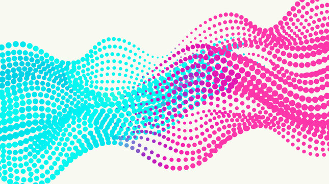 Vibrant halftone wave pattern seamlessly shifting from bright cyan into intense hot pink creating a dynamic retro futuristic dotted texture ideal for bold packaging posters and eye catching digital