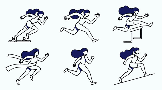 Women running maraton sprinter athletic flat pattern background