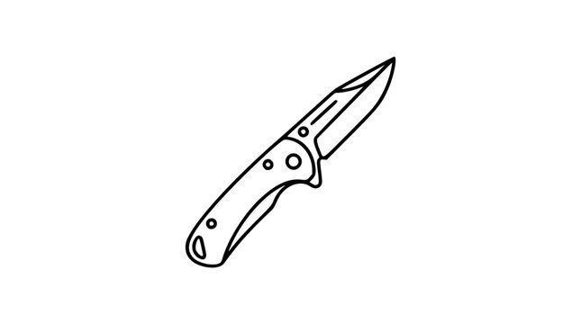 A clean black and white line art vector icon of a folding pocket knife, excellent for outdoor gear branding, camping equipment, or tool-related designs.