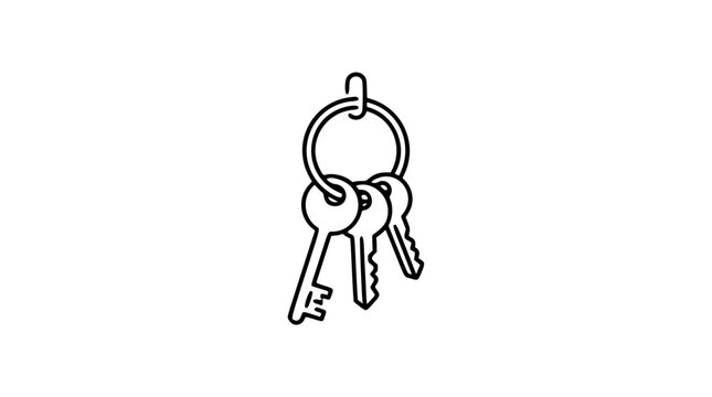 A clean black and white line art vector icon of a hanging key ring with multiple keys, ideal for locksmith services, real estate branding, or security system interfaces.