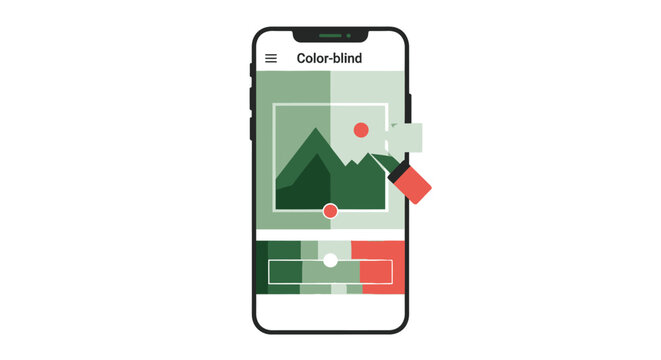Smartphone Mobile App Interface for Color-blind Accessibility and Vision Impairment Support, Inclusive UI UX Design Vector Illustration
