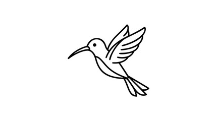 An elegant black and white line art vector icon showcasing a hovering hummingbird with detailed hand-traced plumage, ideal for artisanal products, botanical gardens, or environmental campaigns. © MdKHALILUR