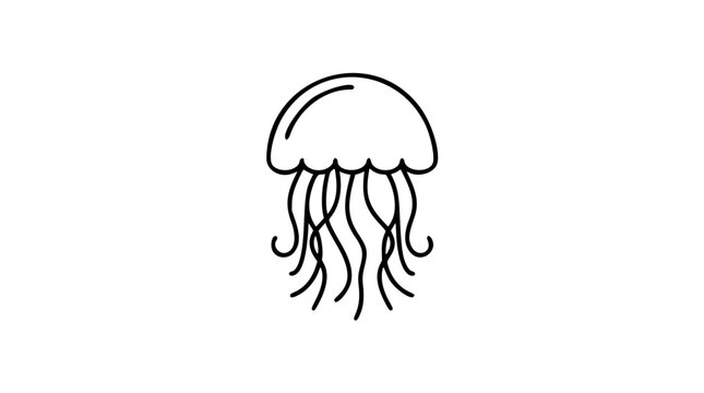 A clean black and white line art vector icon of a jellyfish, fitting for beach resort decor, scuba diving business logos, or environmental awareness materials.