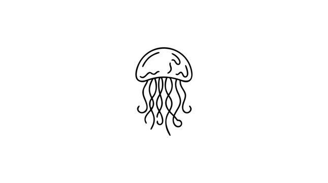 A clean black and white line art vector icon of a jellyfish, appropriate for seafood restaurant menus, ocean-themed product packaging, or wellness spa imagery.