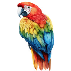 Obraz premium Macaw, illustration watercolor with dynamic strokes and balanced color harmony, isolated on a white background.