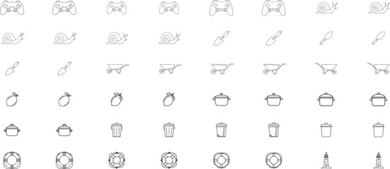 Set of 48 hand-drawn vector line icons, minimalist black outline illustrations bundle, scalable and editable stroke clipart collection for web, ui, presentations, and print © Mofakharul Shanto