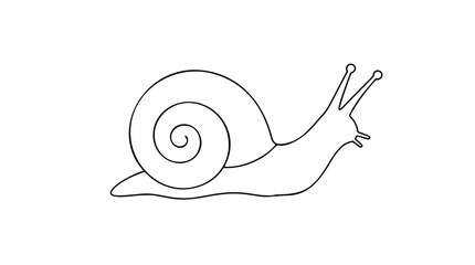 A charming hand-drawn garden snail with detailed coiled shell, presented as crisp black and white line art vector perfect for children's books, nature apps, or environmental designs. © Mofakharul Shanto