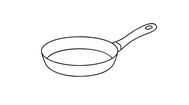 A clean black and white line art vector icon of a frying pan, perfect for cooking apps, restaurant menus, kitchenware branding, and culinary website navigation elements.