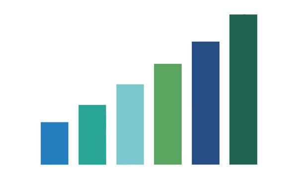 Simple bar chart with rising vertical pillars representing business growth and financial progress isolated on a white background, professional data analysis concept