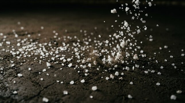 Salt grains hitting dohyo floor, salt particles on a surface, captured in dual images