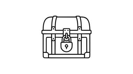 A clean black and white line art vector icon of a locked treasure chest with reinforced metal corners and a secure padlock, suited for gaming interfaces or security concepts. © Haris