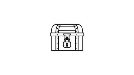 A clean black and white line art vector icon of an ornate locked treasure chest with curved lid and padlock, excellent for fantasy illustrations or reward and bonus graphics. © Haris