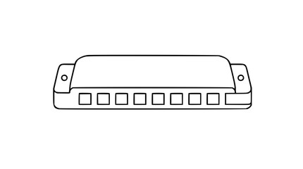 A clean black and white line art vector icon of a harmonica, perfect for music app interfaces, instrument catalogs, or editorial content about blues and folk music. © MDSOWROV