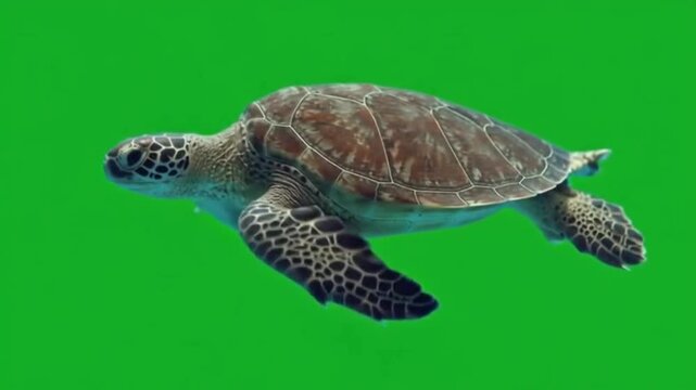 sea turtle swimming  on the green screen background animation