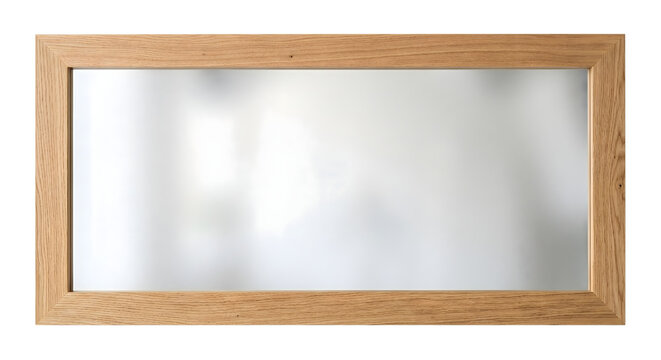 Large horizontal wall mirror with light oak frame