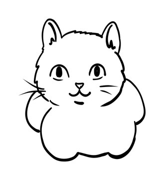 Adorable kitten face outline vector with big eyes and simple hand drawn style. Perfect for stickers, coloring pages, children products and pet designs