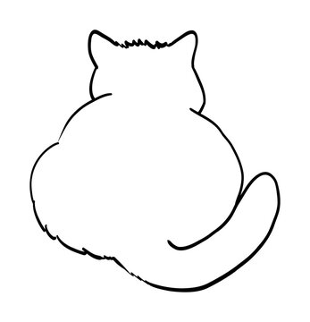 Minimal cat back view outline vector with fluffy tail. Hand drawn animal illustration for stickers, coloring books, pet products and creative design