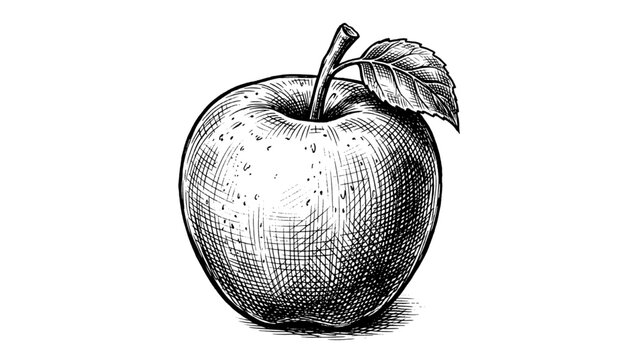Oversized Apple Hand Drawn Engraving Illustration, Vintage Botanical Fruit Line Art with Ink Sketch and Cross Hatch Shading
