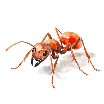 Fire Ant, illustration watercolor with playful splashes and delicate line details, isolated on a white background.