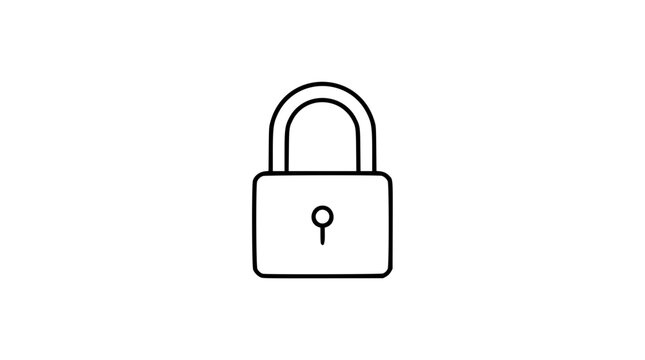 A clean black and white line art vector icon of a closed padlock, ideal for encrypted data, secure checkout, or trusted website badges.