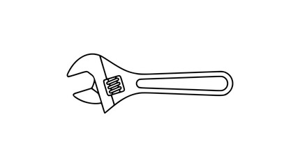 A clean black and white line art vector icon of a monkey wrench, designed for construction tool catalogs, repair service logos, or DIY workshop materials. © Bilal