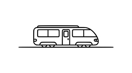 A clean black and white line art vector icon of a monorail train car, perfect for urban transit maps, transportation apps, or futuristic city planning presentations. © Bilal
