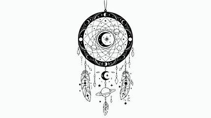 Celestial Dream Catcher with Moon, Stars, and Saturn Illustration © illustration