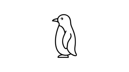 A clean black and white line art vector icon of a penguin standing upright, ideal for arctic wildlife materials, children's educational content, or cold-climate conservation themes. © Ema