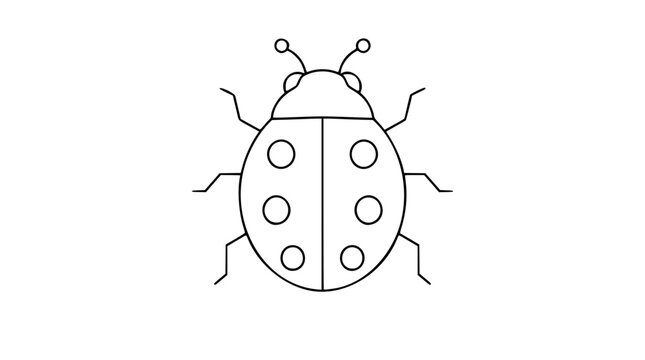A charming black and white line art vector icon of a ladybug, wonderfully suited for children's educational materials, nature-themed designs, or garden product labels.