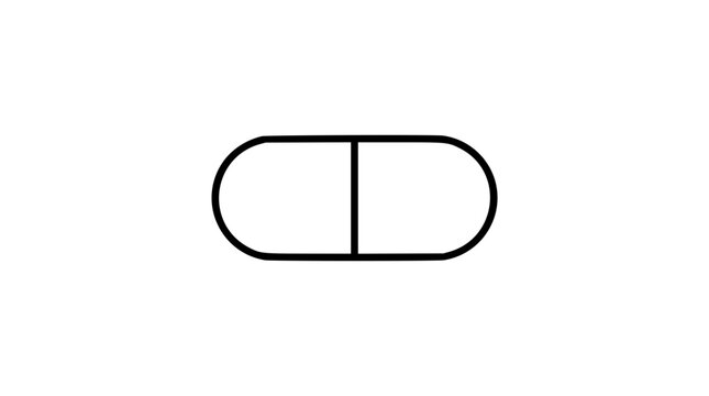 A refined hand-drawn round pill line art vector icon with scored tablet detail, ideal for wellness applications, pharmaceutical advertisements, or health blog graphics.