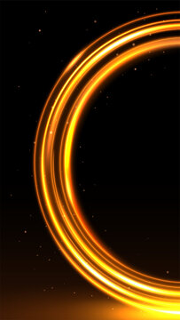 Golden Glowing Arc Light Trail Background Mobile Wallpaper, Vector Illustration