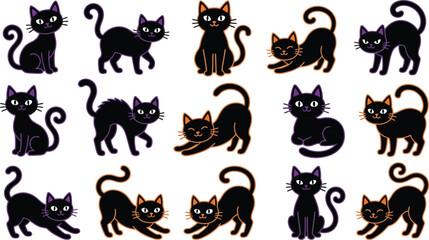 Naklejka premium Halloween black cat collection vector illustrations for spooky season designs