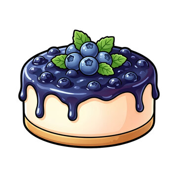 Cute blueberry cheesecake with dripping jam cartoon vector illustration isolated on white