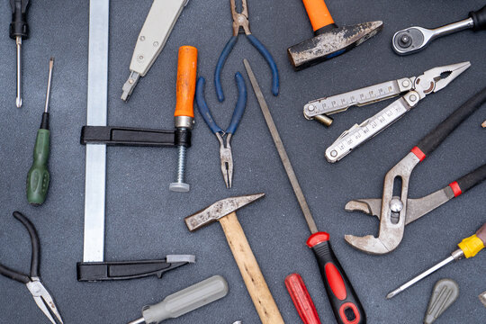 Hand Tools Background. Instruments for fixing. Work equipment set.